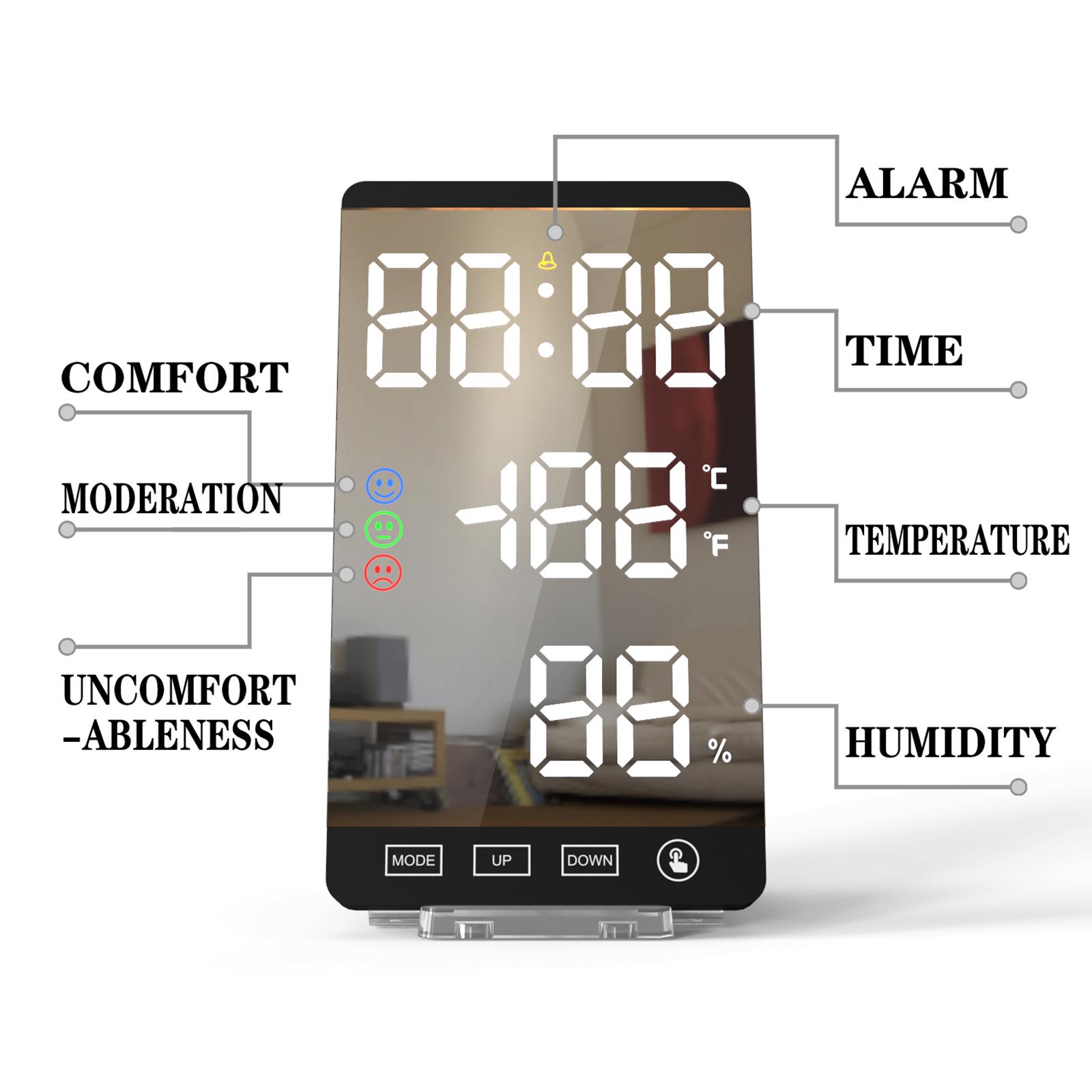 Digital Alarm Clocks,6 Inch Large Display LED Mirror Electronic Clock, with Charging Ports,Snooze,12/24H,Adjustable Brightness,for Bedroom Home Office