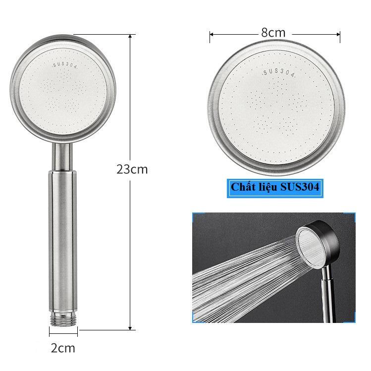 Bộ bát Sen tắm INOX SUS304 tăng áp 3 chế độ (đầu + dây + giá đỡ) - Chỉnh 3 chế độ phun nước mạnh nhẹ