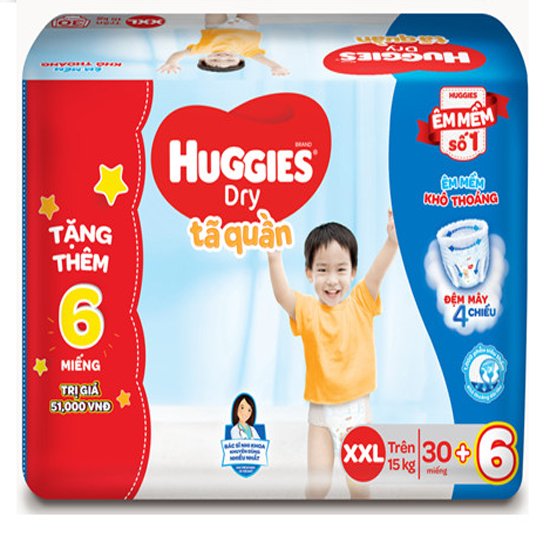 Tã Quần Huggies Dry Size XXL28 (28 Miếng+ khuyến mãi) - Từ 12-17kg