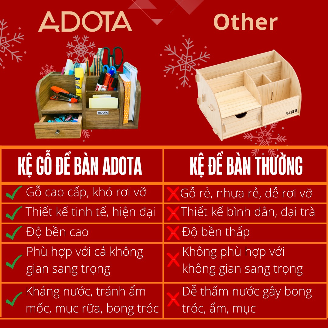 Combo: Kệ gỗ để bàn và hộp cắm bút đơn bằng gỗ để bàn làm việc cao cấp phong cách sang trọng ADOTA