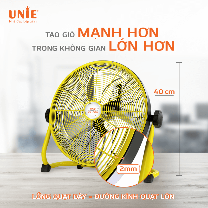 Quạt Tích Điện Công Nghệ Đức Unie UE-880 Thời Gian Sử Dụng 48 Giờ, Sạc Pin 2.5 Giờ Cao Cấp - Hàng Chính Hãng