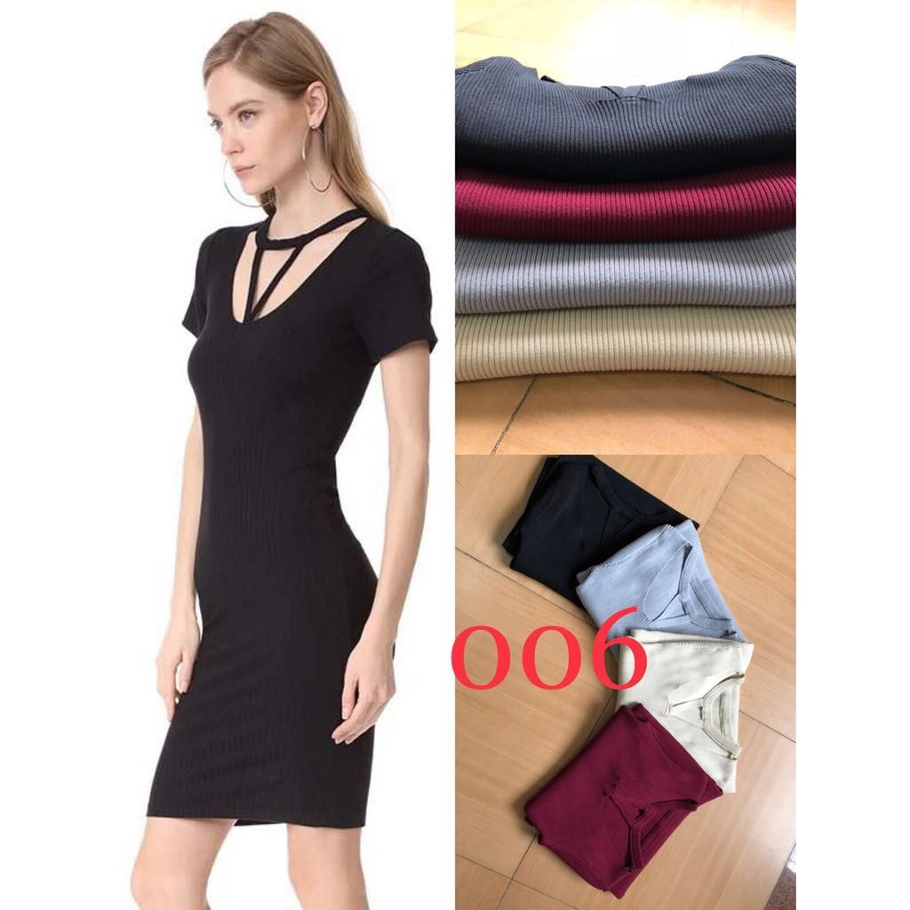Đầm Ôm Body Thun Đen Gân Siêu Mềm Mịn Cổ Áo