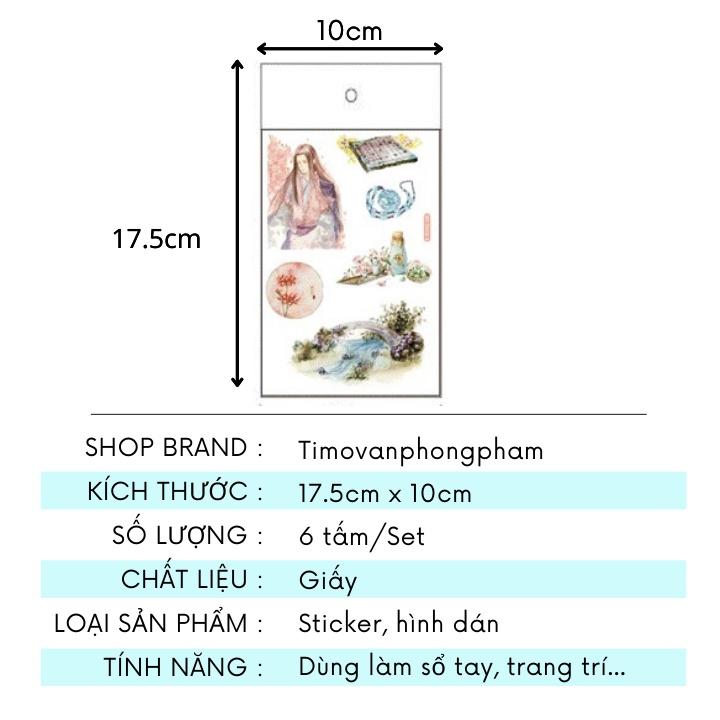 Sticker cute dán sổ laptop trang trí bullet journal vintage dễ thương set 6 tấm ST13