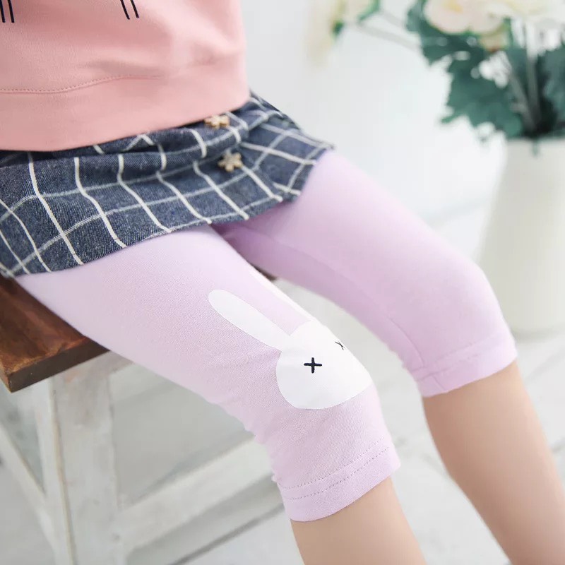 (Hàng đẹp video) Quần legging lửng quần thun lửng cotton quần ngố bé gái 2-8 tuổi chú thỏ chất siêu nhẹ mát