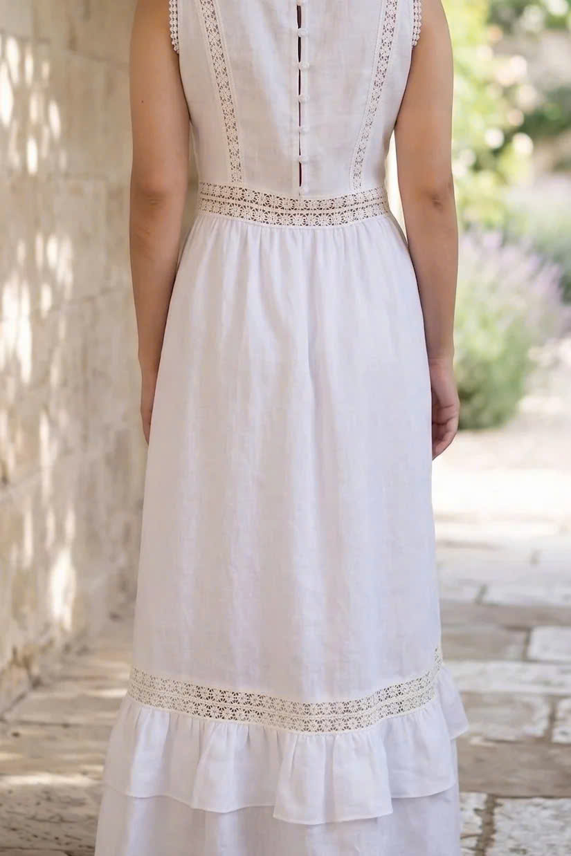 Đầm Maxi Phối Ren Linen Trắng Minh Duyên Dre237 Thời trang Hity
