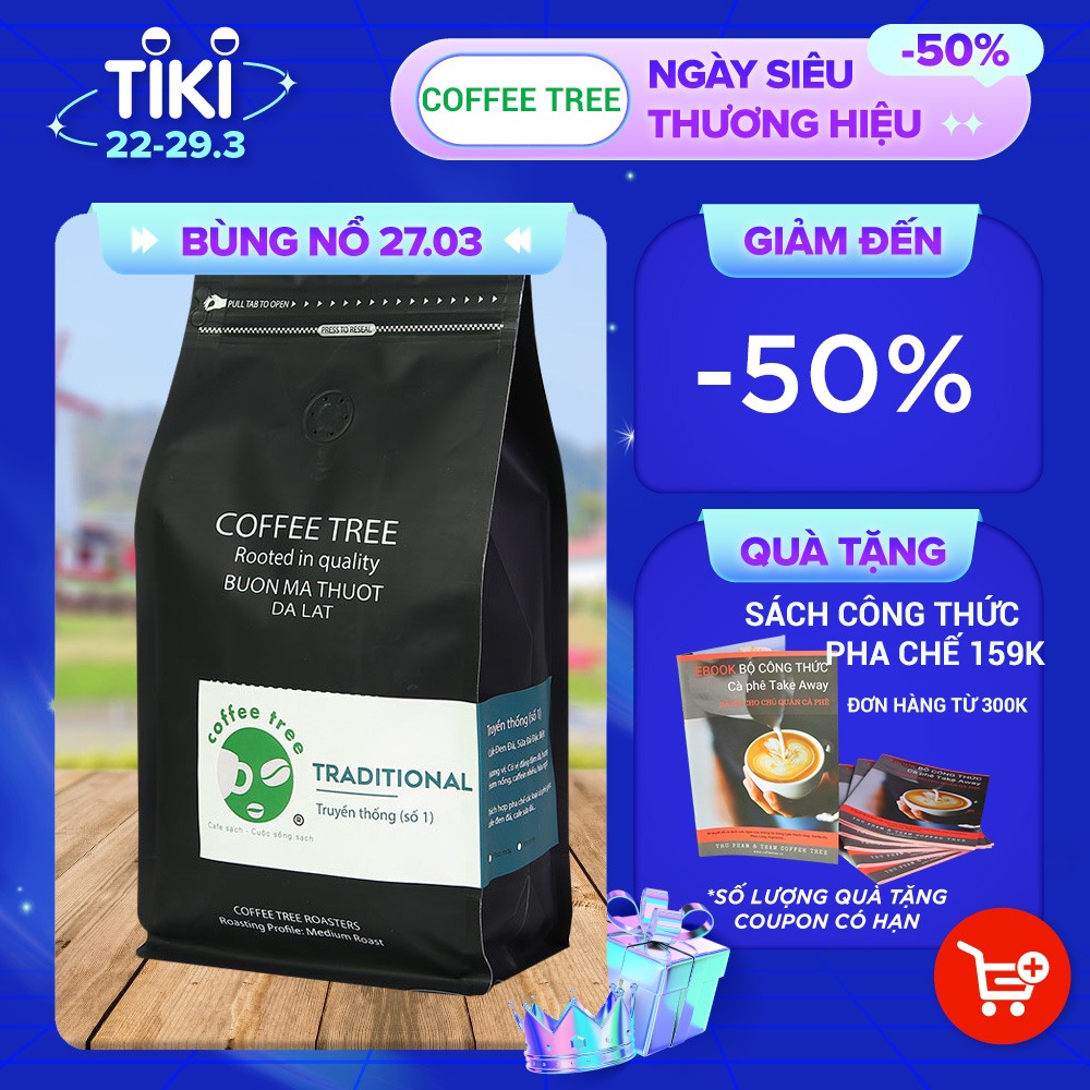 Cà phê bột truyền thống số 1 (500gr) Coffee Tree 100% nguyên chất gu đậm hương nhẹ