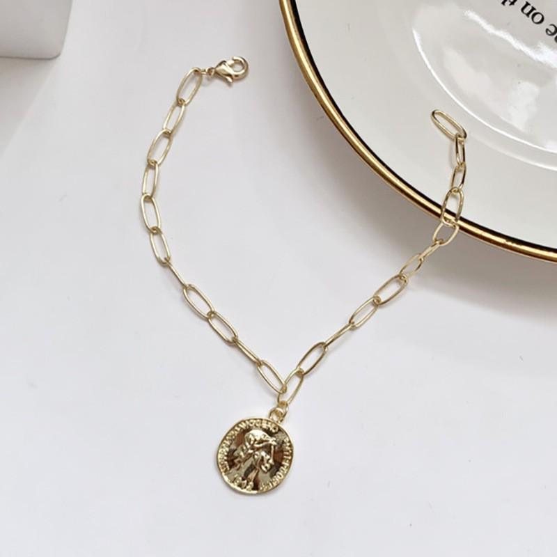 Vòng Tay Hợp Kim Mặt Hình Đồng Xu Khắc Hình Phong Cách Hàn