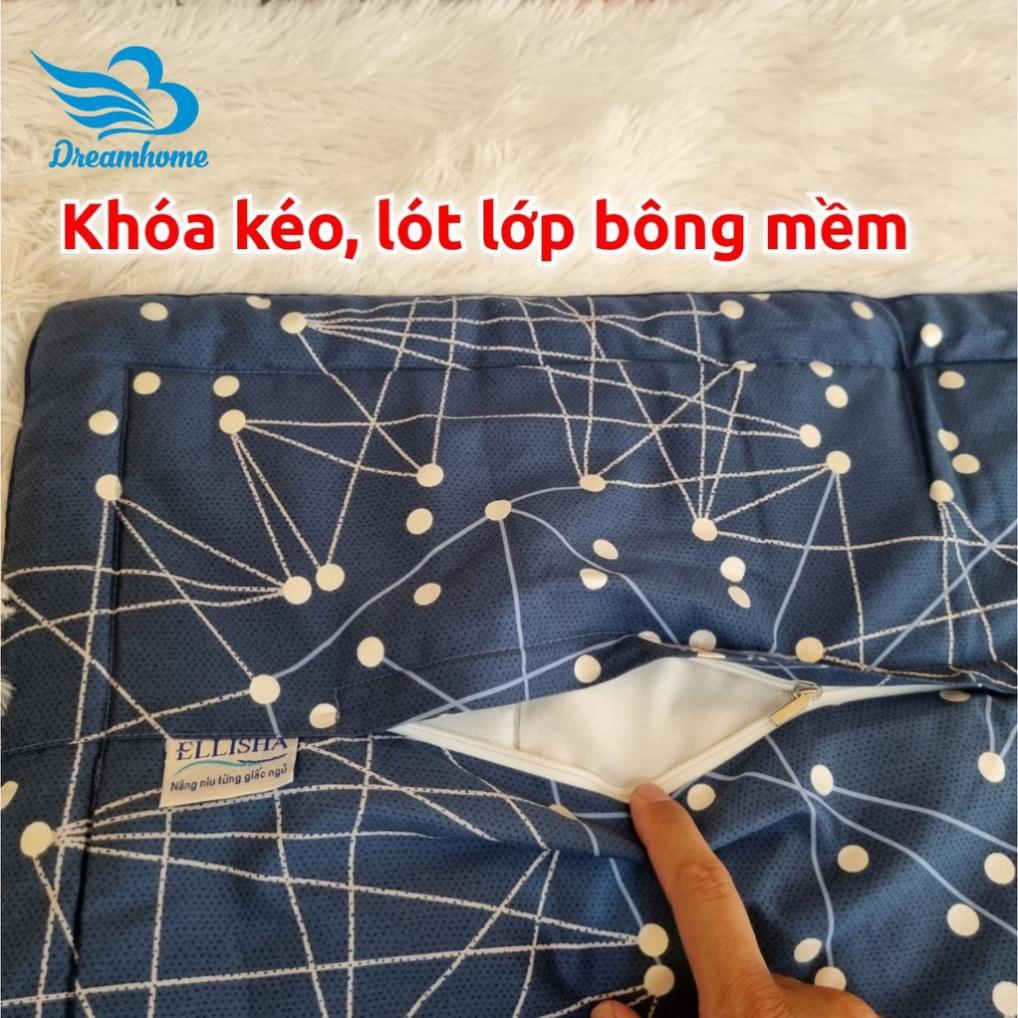 Vỏ gối cotton Hàn quốc cao cấp 45x65, vỏ gối nằm cotton có lót bông dây khóa kéo (1đôi