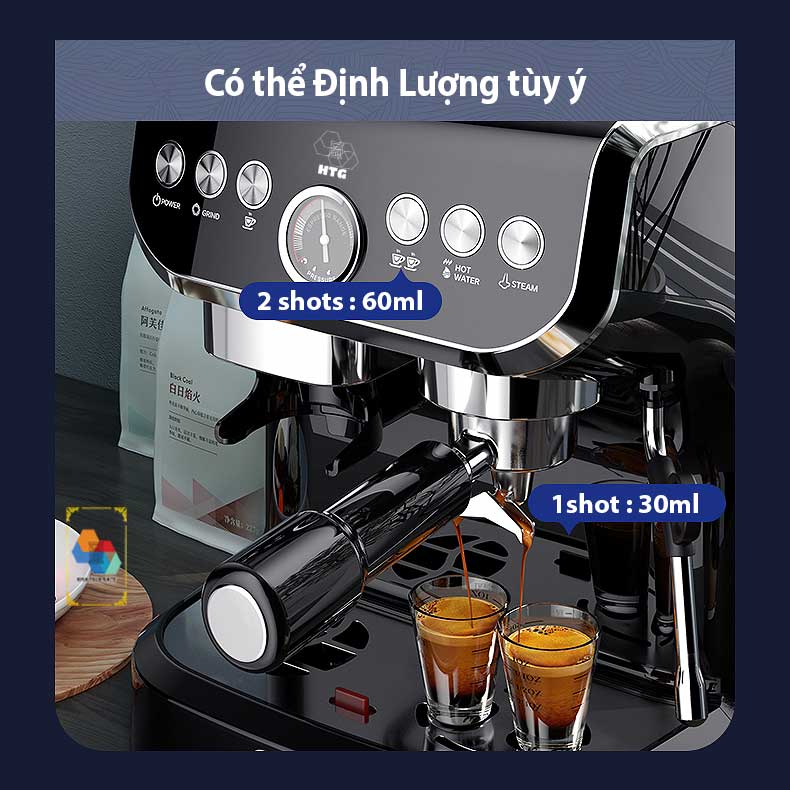 Máy pha cà phê espresso CF07-PLUS tích hợp xay hạt cà phê 20 mức, đánh bọt sữa, pha espresso 20 bar mạnh mẽ, 4 trong 1 tiện lợi, 2 boilers và DIY kiểm soát nhiệt độ 3 cấp, họng pha chuyên nghiệp 58mm