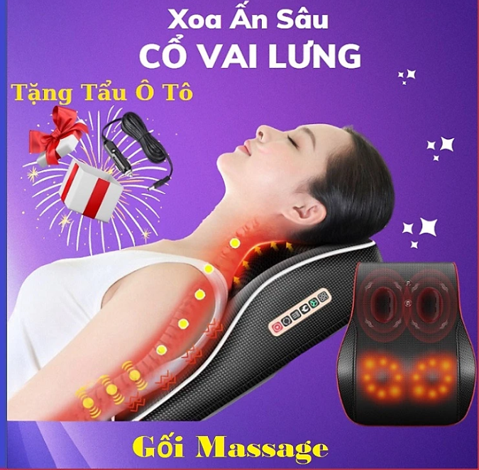 Gối massage cổ vai gáy, máy massage hồng ngoại 20 bi cao cấp hỗ trợ mát xa toàn thân bảo hành toàn quốc