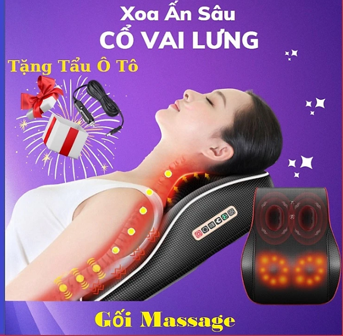 (HÀNG CÓ SẴN) Gối massage cổ vai gáy, máy massage hồng ngoại 20 bi cao cấp hỗ trợ mát xa toàn thân bảo hành toàn quốc