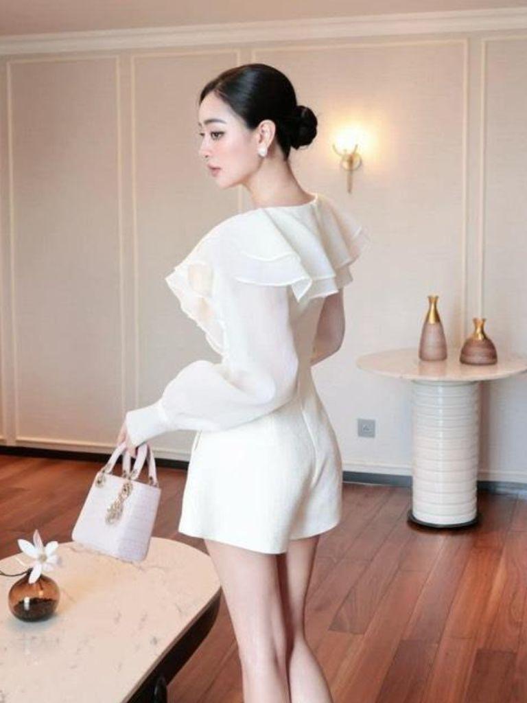 Jum nữ thiết kế dự tiệc cổ V phối tơ sang chảnh Set liền thân đùi dài tay HN Clothing J9 BY JO