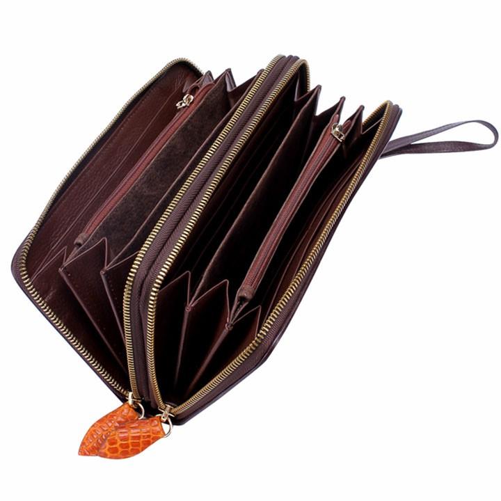 Bóp nữ da cá sấu Huy Hoàng nhiều ngăn màu vàng bò, đen, nâu đỏ, nâu đất HC3212-13-14-70