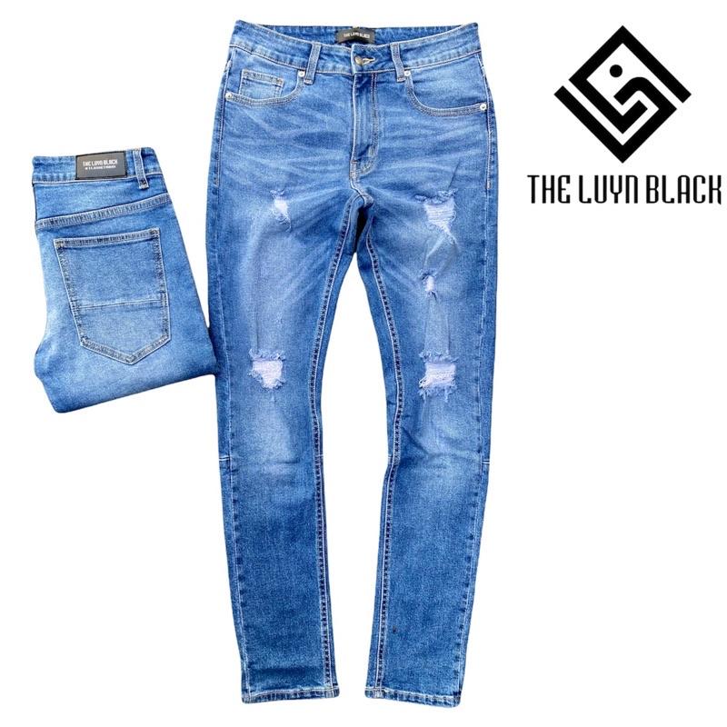 Quần Jeans Nam Streetwear Cao Cấp TLB Vietnam, Quần Bò Màu Xanh Form Skinny Jeans Rách Gối Co Giãn