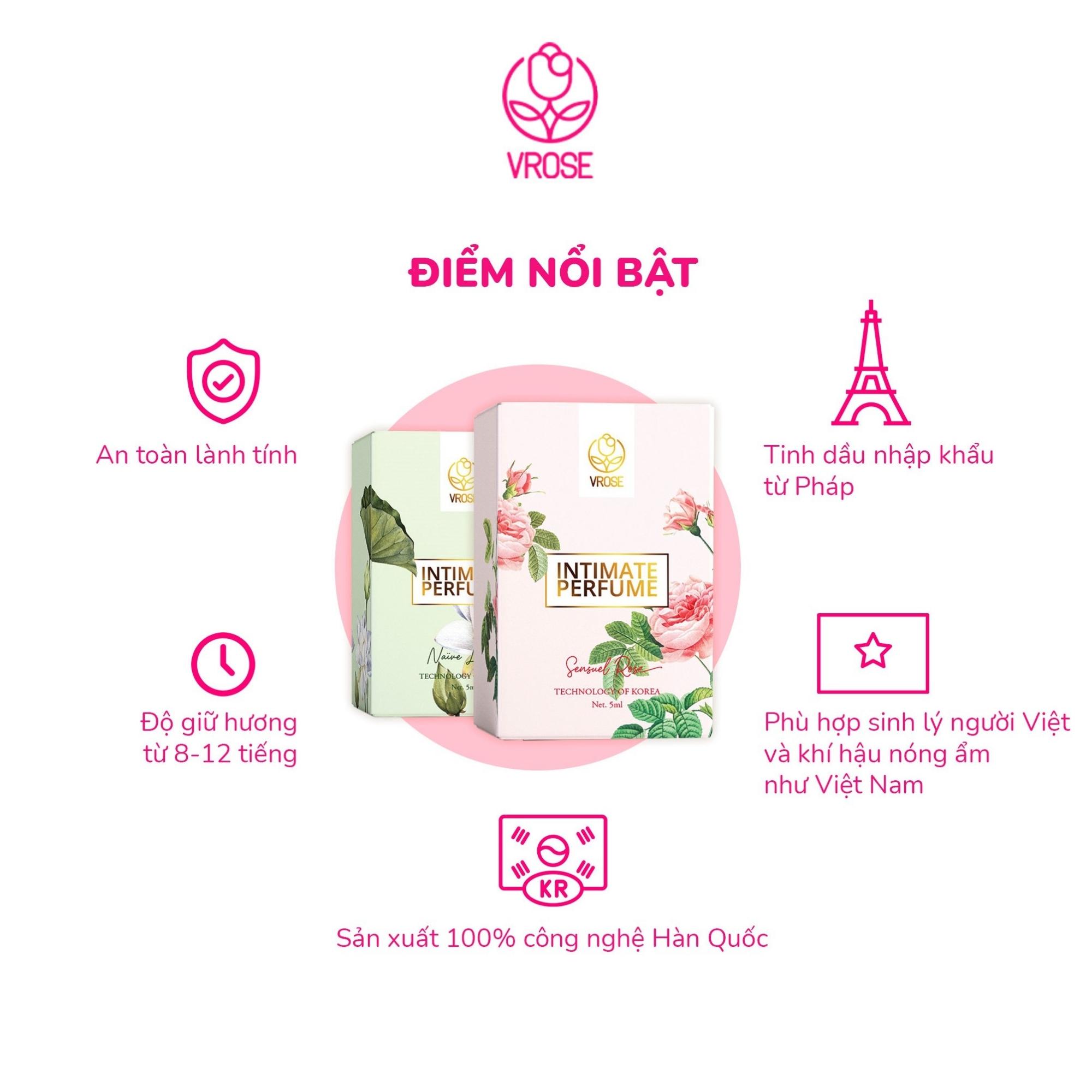 Nước hoa vùng kín nữ Vrose Intimate Perfume Naïve Lotus hương thanh mát tinh tế 5ml