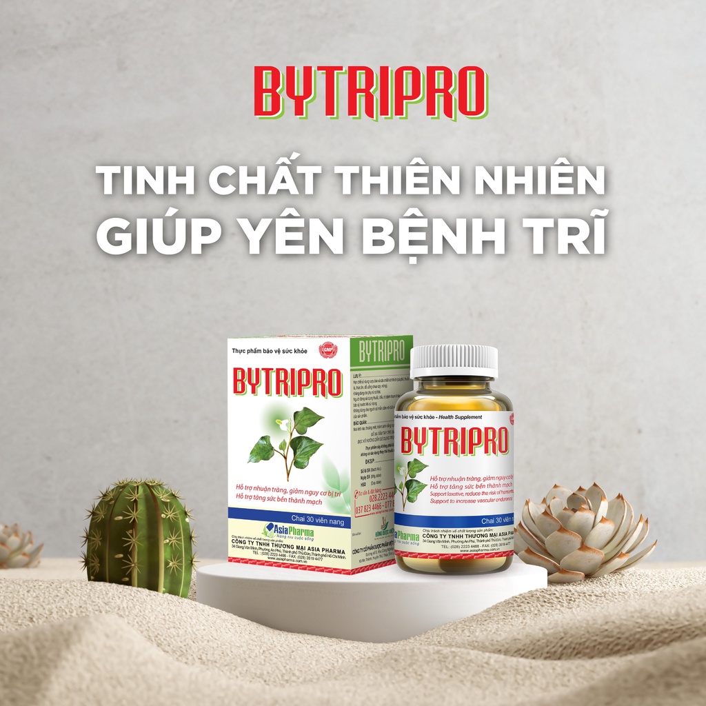 [COMBO 6 HỘP] Viên uống tiêu trĩ, giảm táo bón nhuận tràng Bytripro Asia Pharma hỗ trợ cho người bị trĩ - Hộp 30 viên