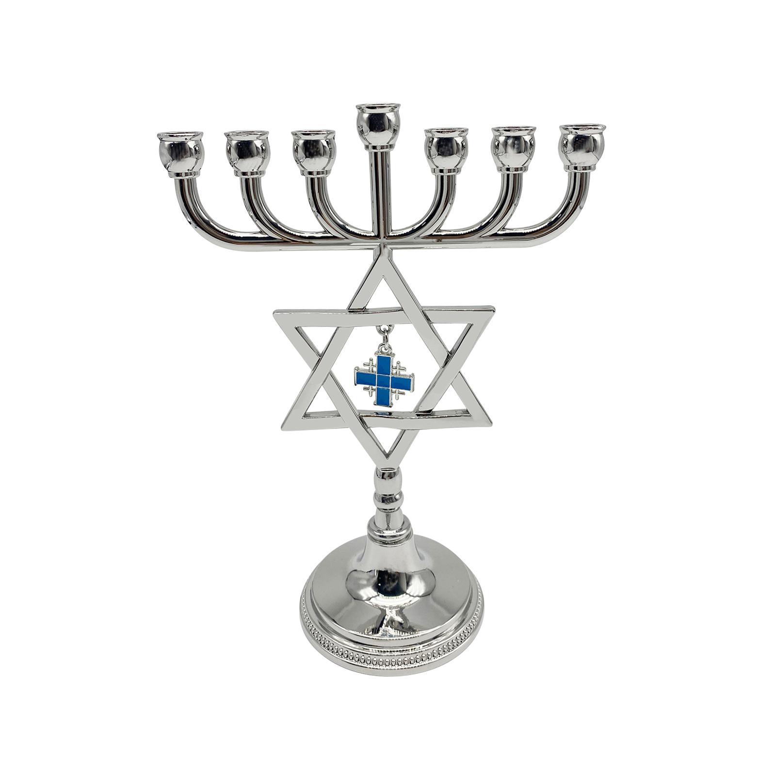 Hanukkah Menorah Candle Holder with star Branches Candlestick Decorations Elegant for Fireplace Mantel Height 17cm Candle Stand