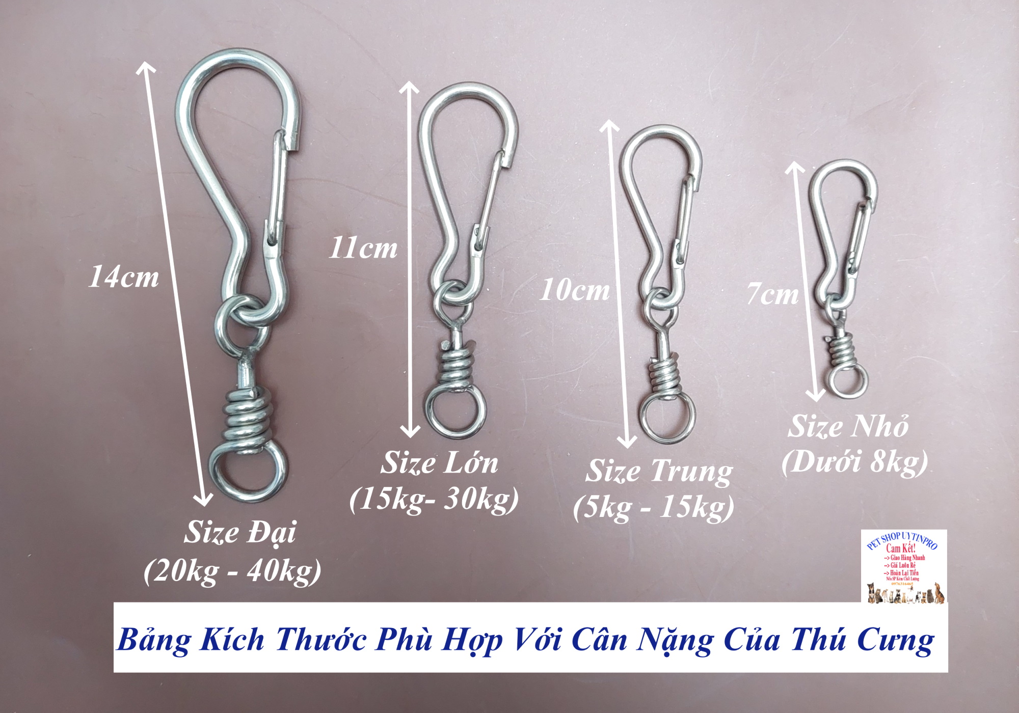 Móc khóa inox kèm chống xoắn cho Chó Mèo Chất liệu inox cao cấp, Không gỉ, Chắc chắn, Bền đẹp, An toàn cho thú cưng