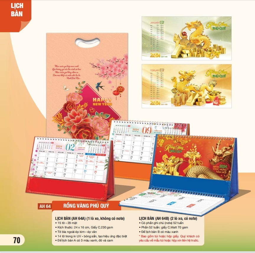 Combo 5 cuốn lịch bàn 2024 - MS AH-63 - AH-AH-71
