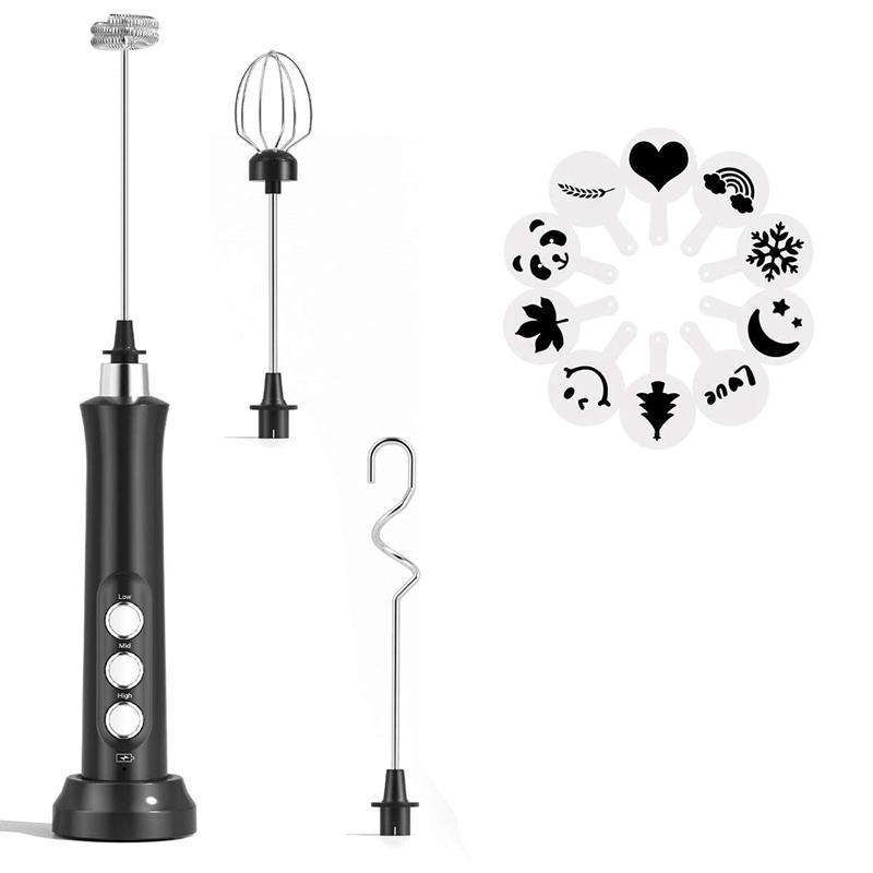 Mini Frother Cho Cà Phê, Bọt Sữa Cầm Tay, Đánh Uống Phối Cho Cà Phê Matcha USB Sạc Với 10 Stencils