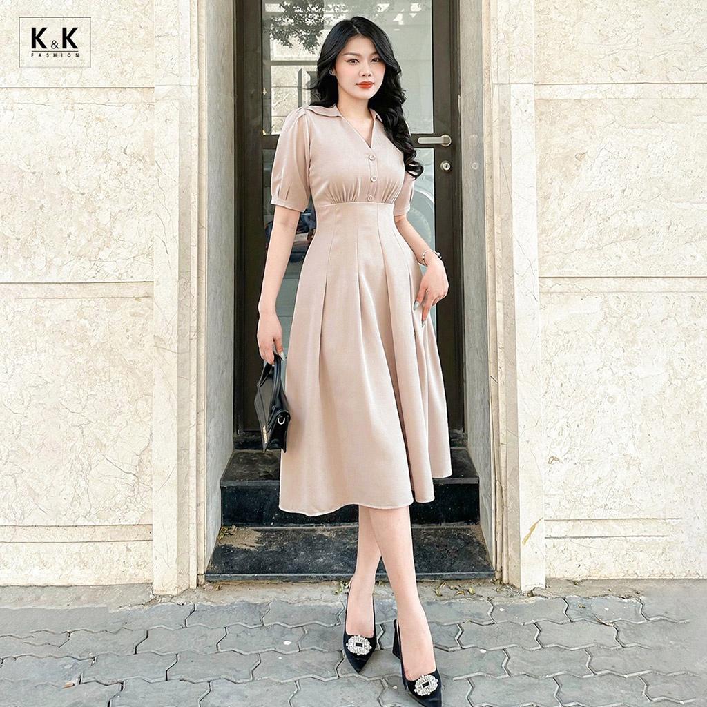 Đầm Công Sở Dáng Xòe Xếp Ly K&amp;K Fashion KK130-05 Chất Liệu Kalan