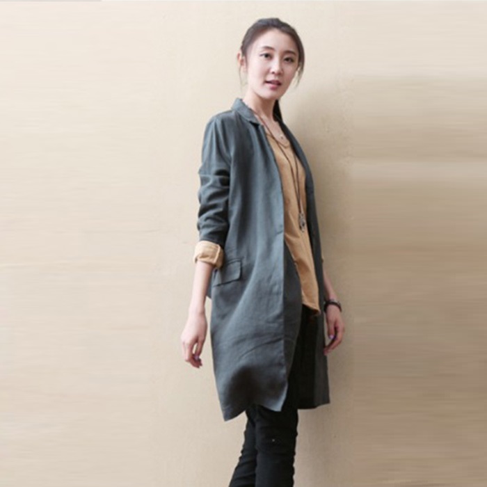 Áo vest blazer linen nữ dáng dài trẻ trung, thời trang thu đông - Xám