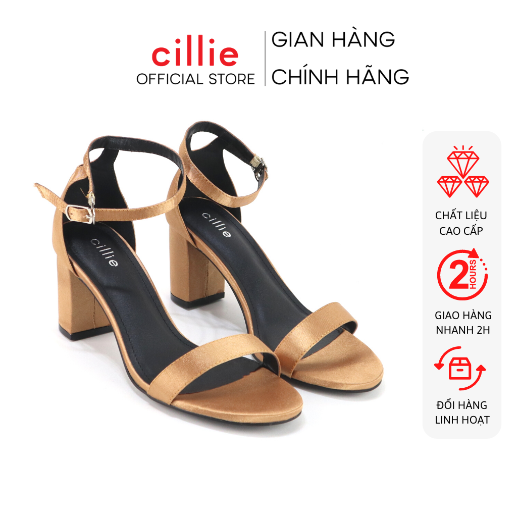 Giày sandal cao gót satin nữ bọc hậu quai ngang thanh lịch gót cao 7cm đi tiệc dạo phố 1007