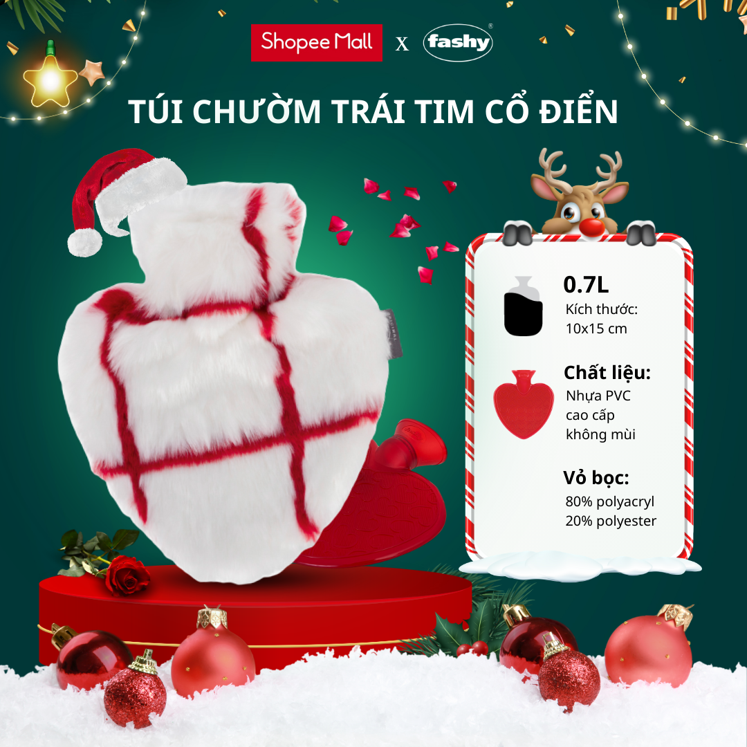 Túi chườm nóng lạnh Fashy nhập khẩu 100% từ Đức, tiêu chuẩn chất lượng Châu Âu giúp ngủ ngon, giảm đau, hạ sốt tự nhiên, thiết kế thời trang hình trái tim giả lông