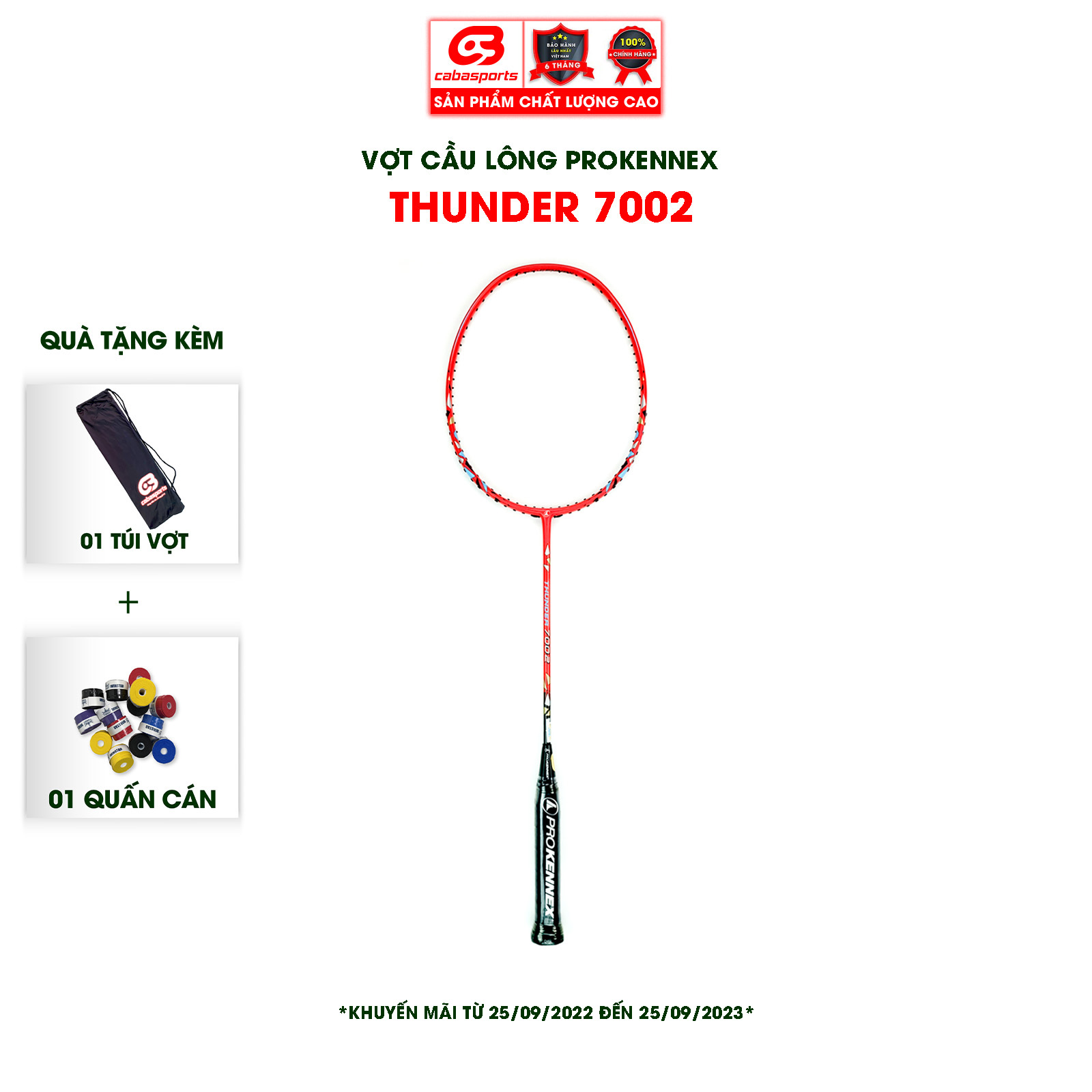 Vợt cầu lông Prokennex THUNDER 7002 chính hãng giá rẻ chuyên công (1 CÂY) - Tặng kèm quấn cán và túi vải Cabasports