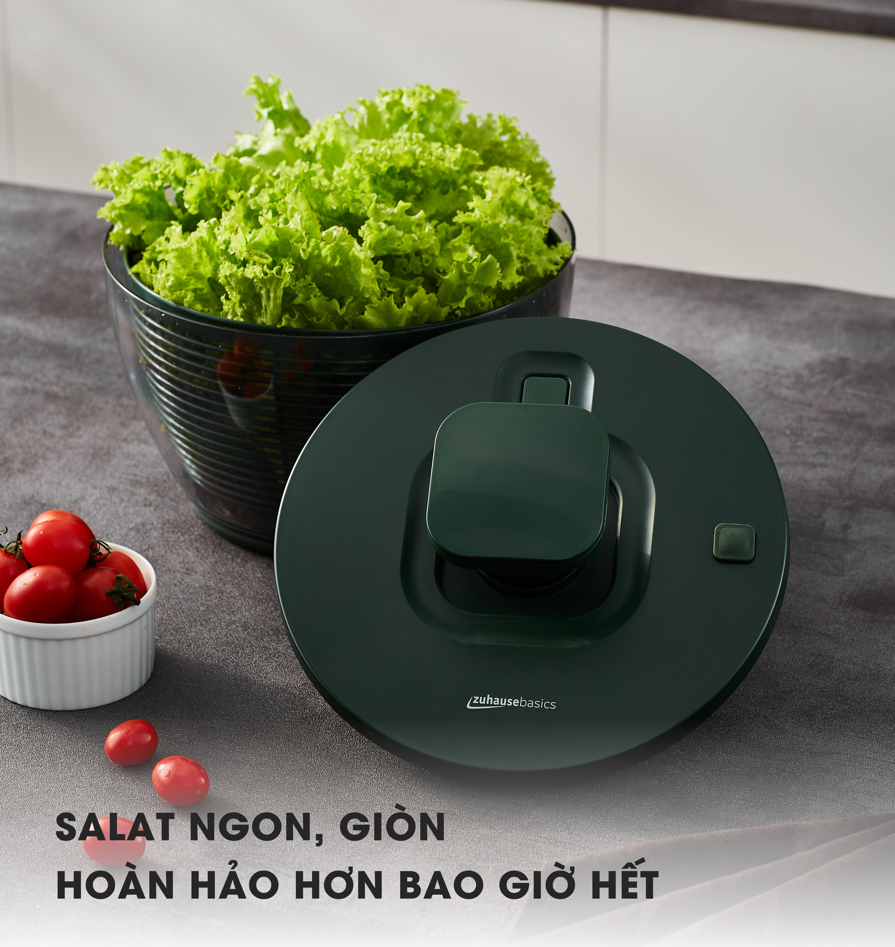 Rổ quay rau ly tâm Zuhausebasics ZB68 GREEN, rổ quay salat chất liệu nhựa PP - hàng chính hãng