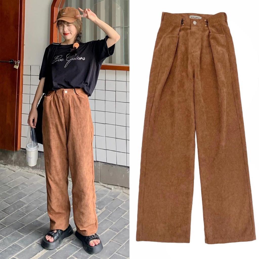 Quần Dài Nhung Gân DONI PANTS Form Suông Phối Móc Gài Eo Ulzzang