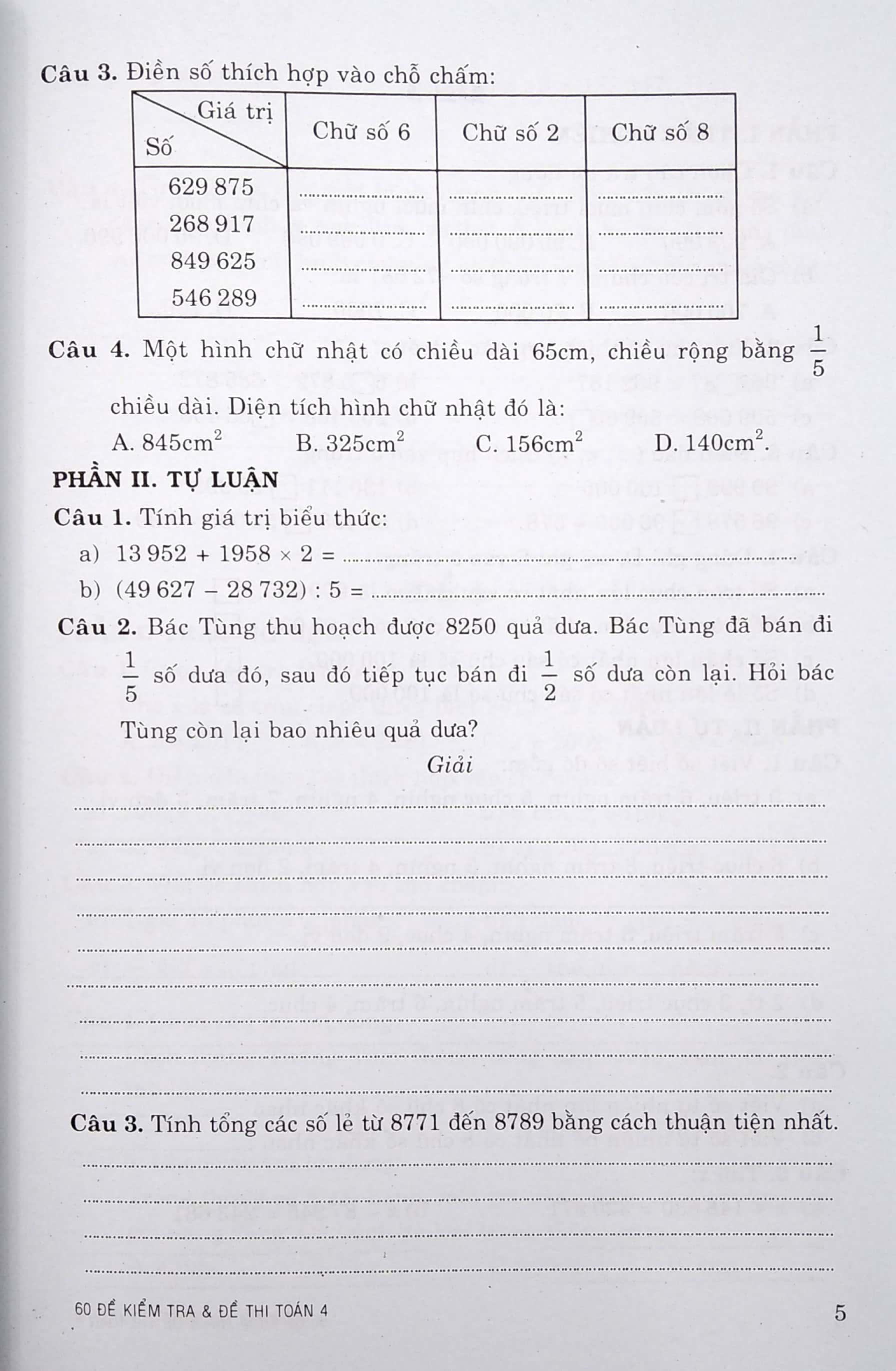 60 Đề Kiểm Tra Và Đề Thi Toán Lớp 4