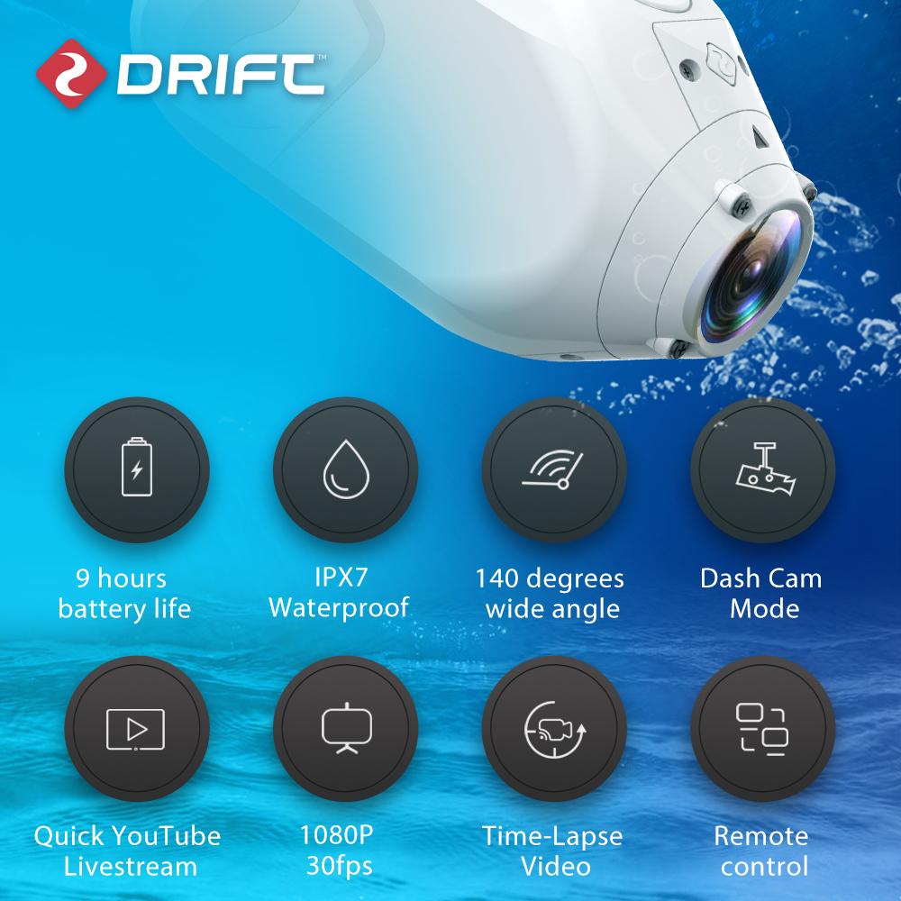 Drift Ghost XL Snow Edition Action Camera 1080p HD WiFi Truyền phát trực tiếp Máy ảnh thể thao không thấm nước cho xe đạp xe máy Cam