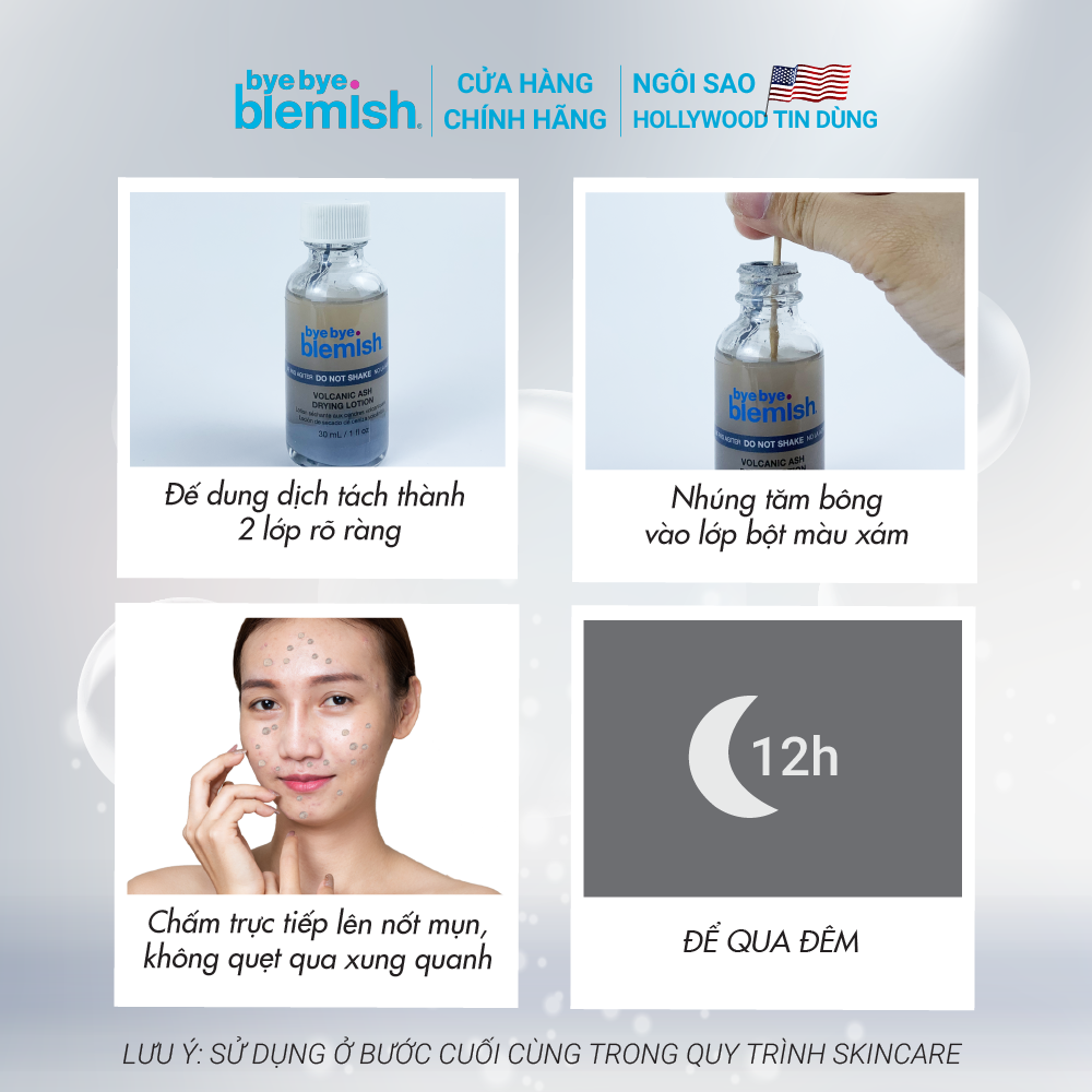 Chấm Mụn Tro Núi Lửa Giảm Mụn Nhanh Sau 1 Đêm Dành Cho Mụn Trắng, Sưng Đỏ Bye Bye Blemish Volcanic Ash Drying Lot
