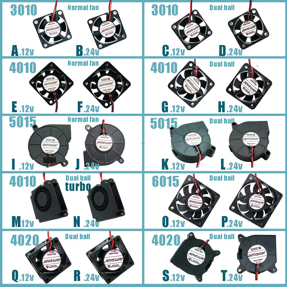 3010/4010/4020/5015/6015mm dầu/thủy lực/quạt bi kép 12v/24v tản nhiệt làm mát quạt thổi 2 Pin Cho Creality ender3 cr10
