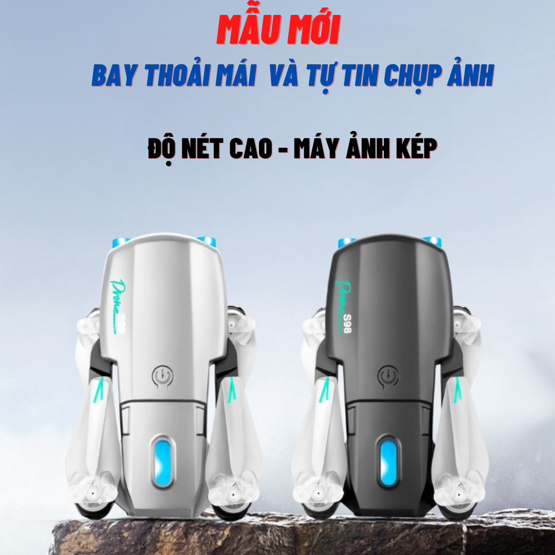 Máy bay flycam mini giá rẻ S98 Pro 4K - Drone Camera 4K wifi mắt quang cân bằng khi bay, ảnh truyền trực tiếp về điện thoại, Flycam giá rẻ - Hàng chính hãng