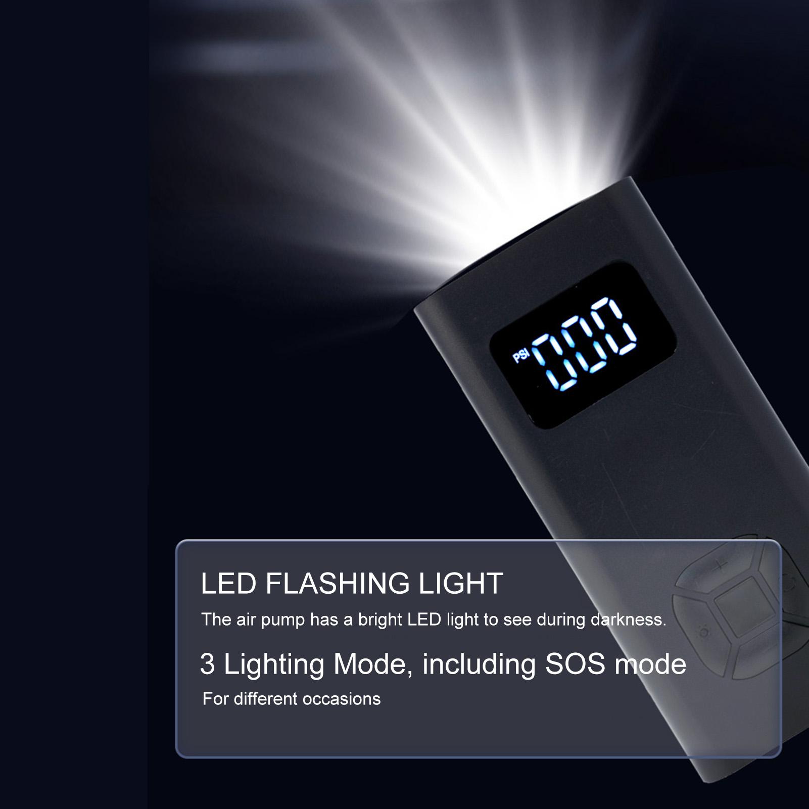 Tire Inflator Portable Air Compressor Digital Pressure Gauge with LEDs Light USB Rechargeable 150PSI Electric Air Pump