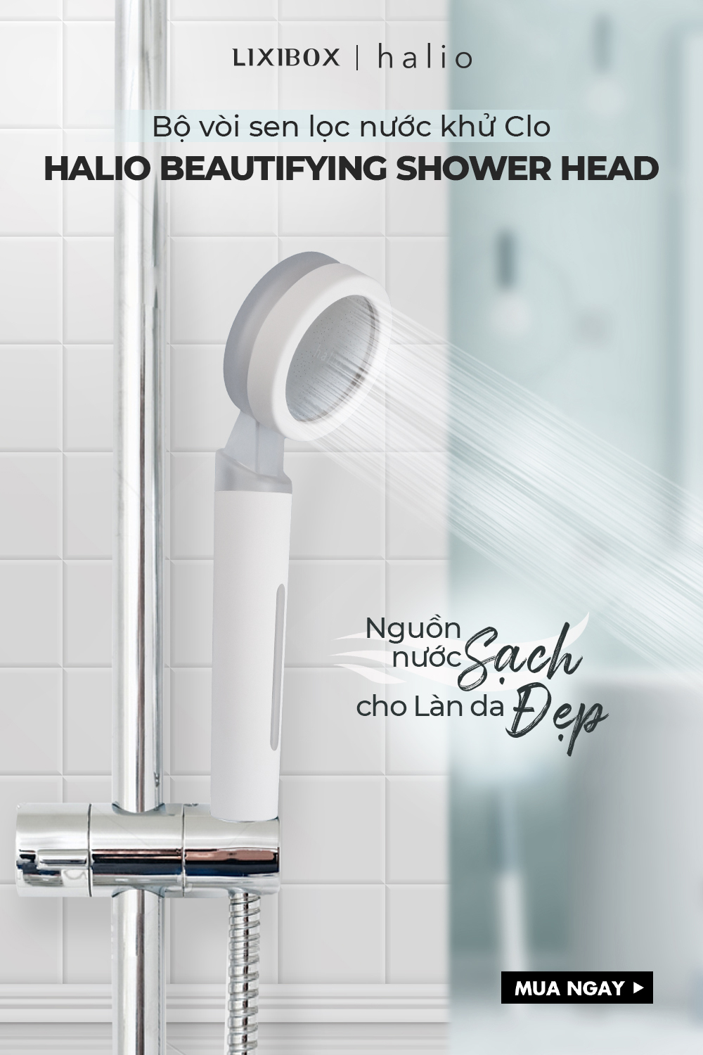 Vòi Sen Lọc Nước Khử Clo Ngừa Mụn Lưng Tăng Áp Halio Beautifying Shower Head