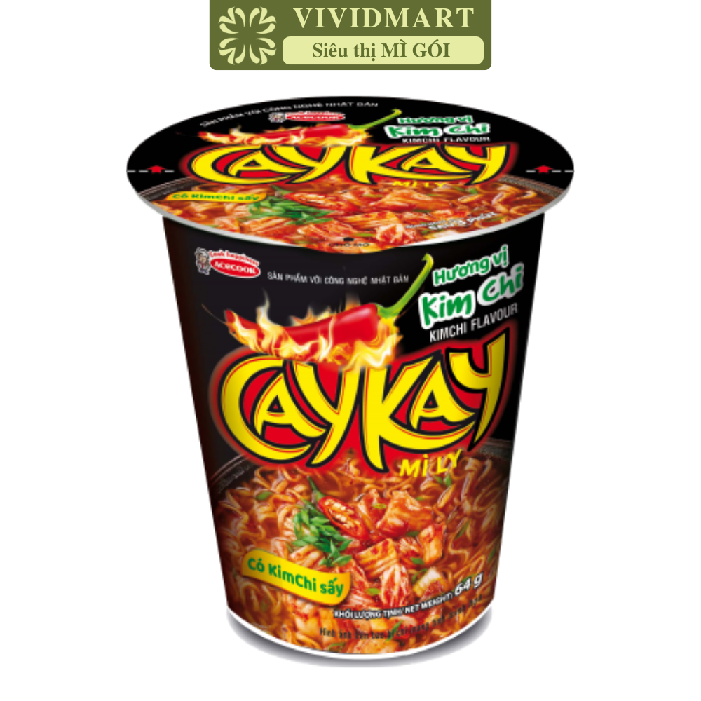 ACECOOK - Mì ly Caykay hương vị kim chi, Kaycay vị kim chi, Kaykay kim chi, Cay Kay Kay Cay Cay (64g/ly)