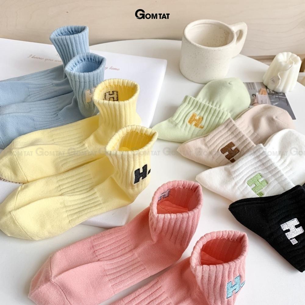 Tất vớ nữ cổ ngắn cao cấp GOMTAT mẫu chữ H, chất liệu cotton mềm mại, thấm hút, thoáng khí - NGANCHUH-PO-3022-1DOI