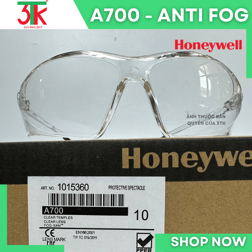 Kính Honeywell A700  Anti Fog màu trắng chống bụi, chống tia UV, chống lóa, chống trầy xước