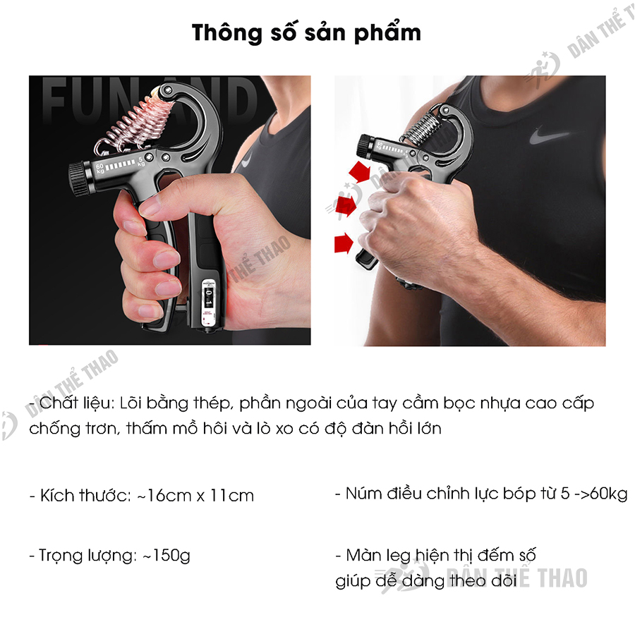 Kìm bóp tay đếm số chữ A có điều chỉnh lực từ 5 đến 60kg - Kìm tập cơ tay dụng cụ tập Gym tại nhà