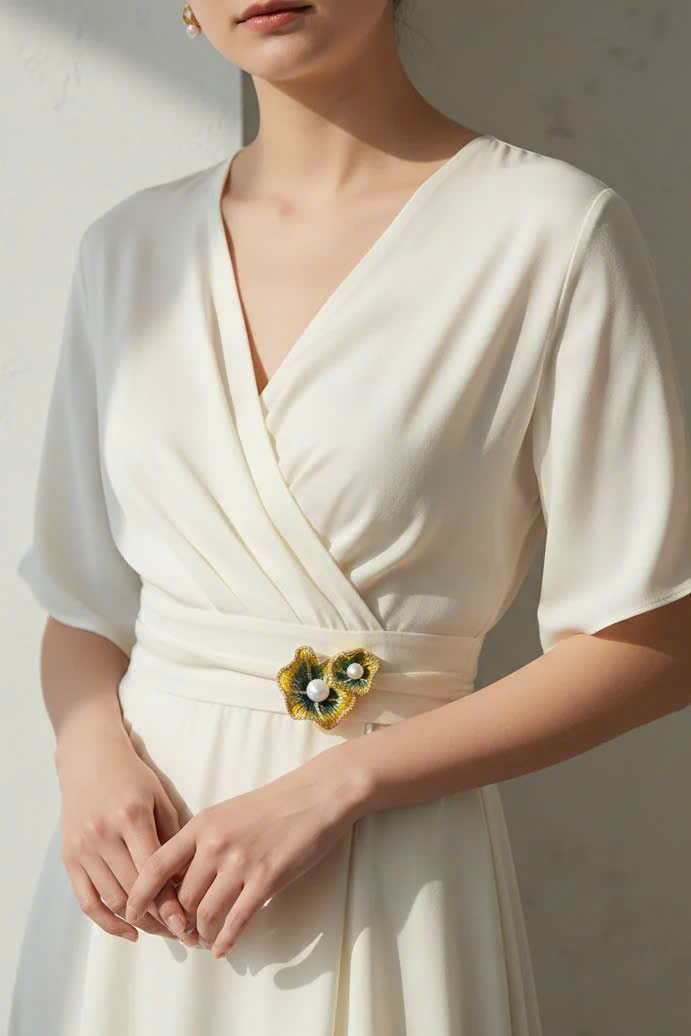 Trâm Cài Áo Vest, Áo Dài Đính Ngọc Trai Baroque Hình Lá Sen thời trang thiết kế Hity ACC436