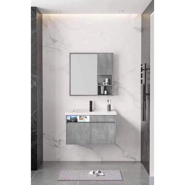 Bộ Tủ Lavabo Gỗ Polywood Phủ Melamine  Chịu Ẩm Màu Xám Nhạt  Life Home  002