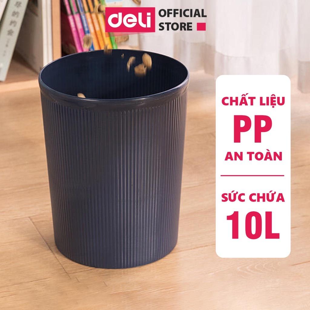 Thùng rác nhựa tròn Deli - Dung tích 10l - Nhựa pp dễ vệ sinh, không bám bẩn - 9581