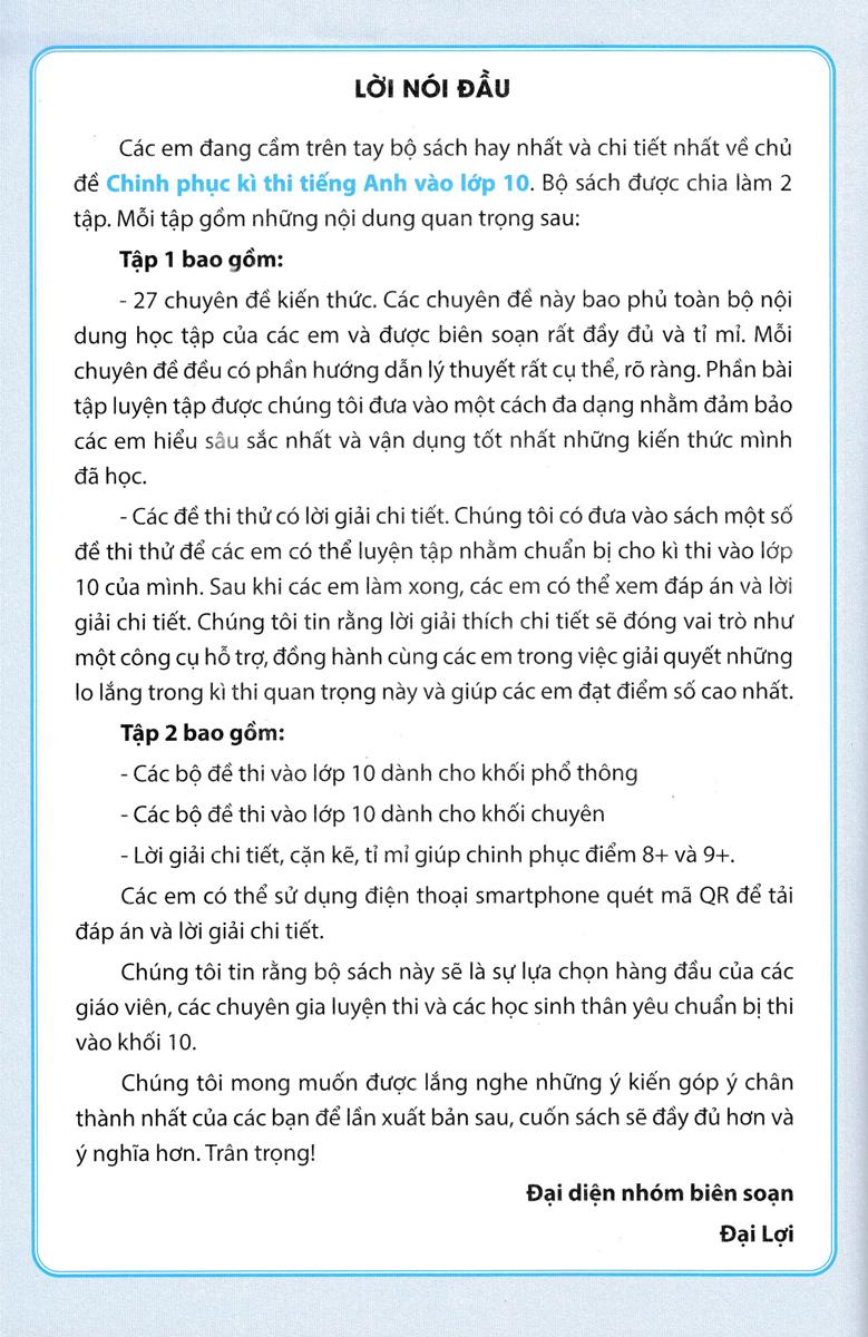 Chinh Phục Kỳ Thi Tiếng Anh Vào Lớp 10 - Tập 1