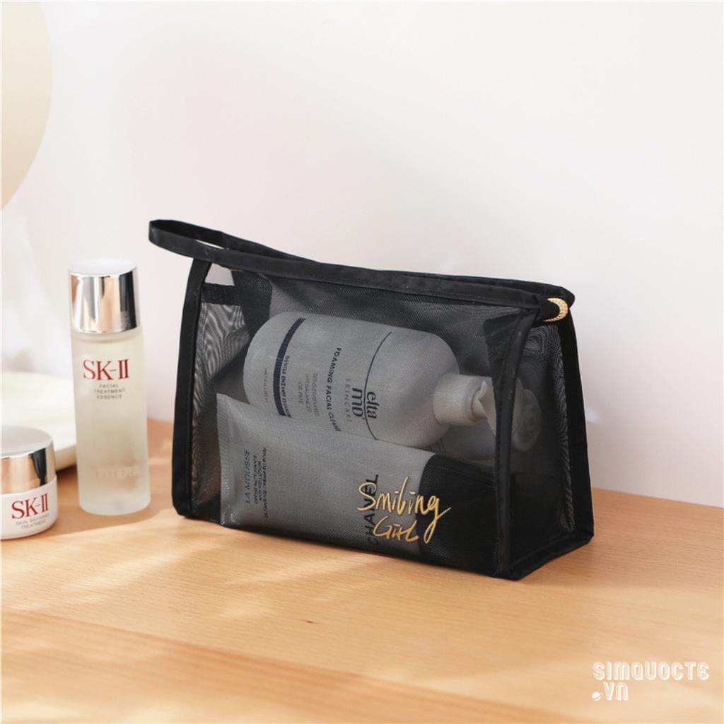 Túi đựng mỹ phẩm đồ trang điểm Hàn Quốc SMILING GIRL kiểu lưới thoáng khí tiện lợi mang theo du lịch TMP22