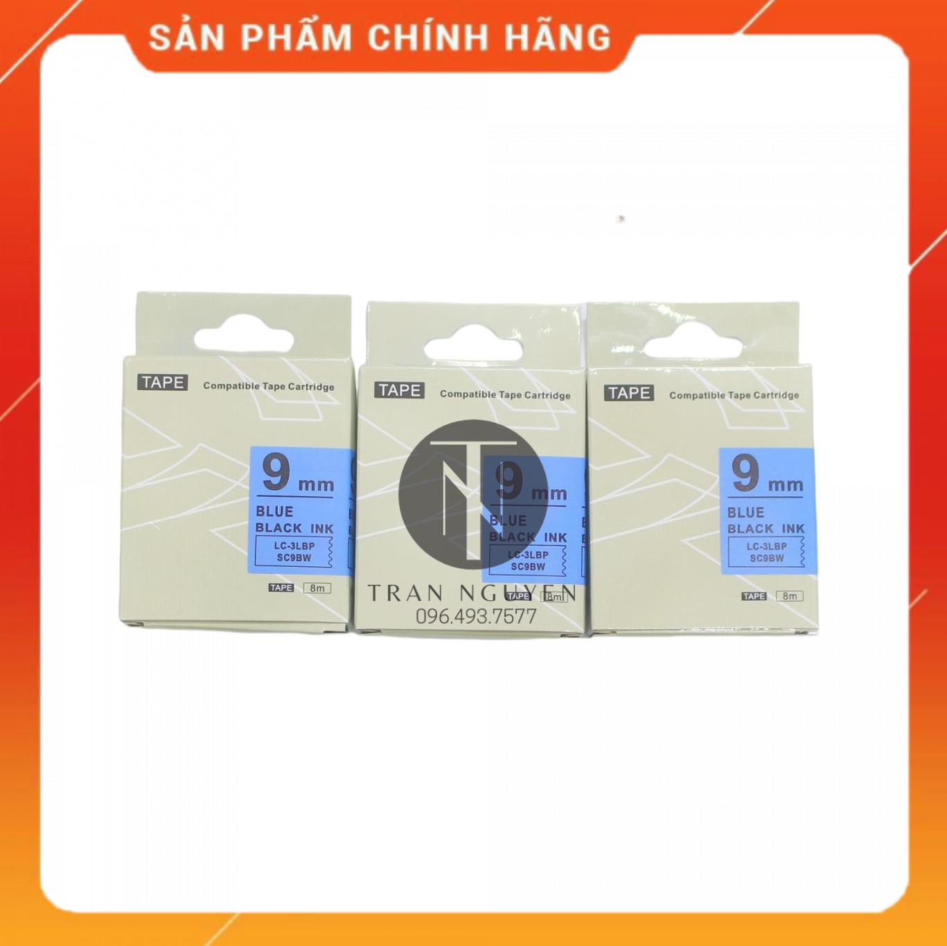 Nhãn in Tepra SC9BW - Chữ đen nền dương 9mm x 8m - Hàng nhập khẩu