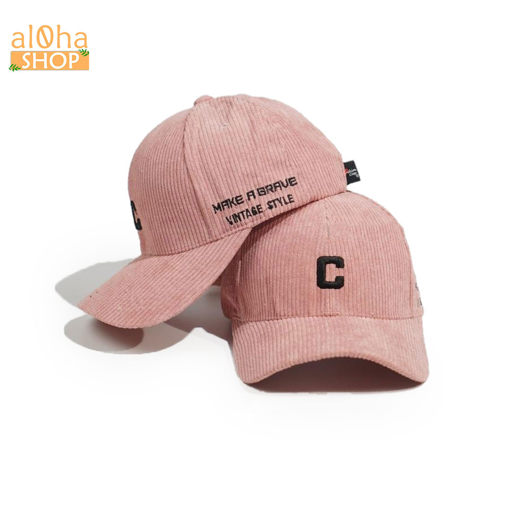 Mũ lưỡi trai vải kết nhung thêu chữ C - nón Ulzzang unisex nam nữ chống nắng - al0ha Shop