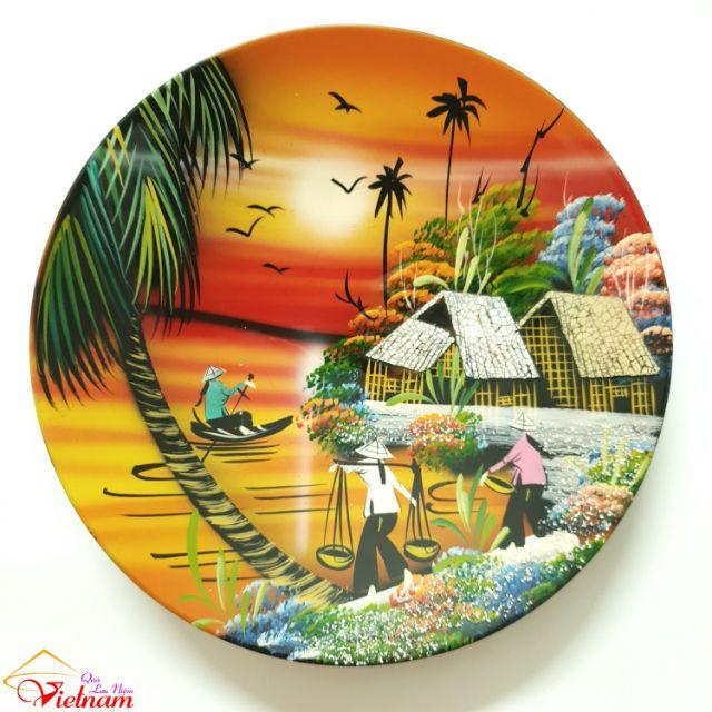 Đĩa Sơn Mài Lưu Niệm - Làng Quê Việt Nam